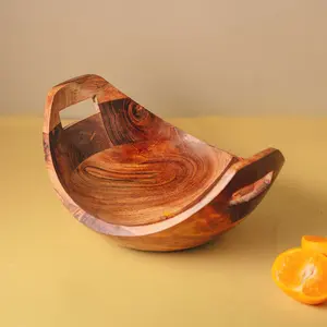 Handcrafted Modern Wooden Bowl for <b>Food</b> Serving Simple Red Apple Composition with <b>Warm</b> Tones Stocked Feature - Product Image 1