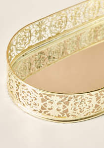 A.K Handicrafts Christmas Decorative Brass Light Golden Finish Modern Multi-Functional Luxury Mirror Rectangle Tray <b>Decor</b> - Product Image 3