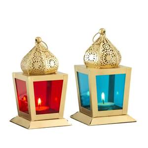 Lanternes à bougie en métal marocain en nickel noir avec verre coloré pour les fêtes de mariage décor de jardin Mini lanternes - Product Image 4