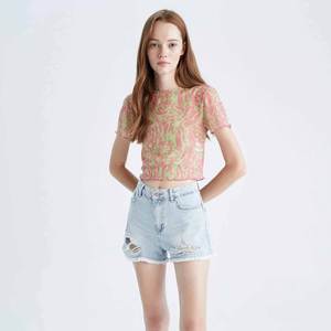 Top Corto Ajustado para Mujer 2025, Manga Corta, Transpirable, Spandex/Poliéster, Casual, Primavera/Verano, Cuello Redondo, Tejido de Punto - Product Image 4