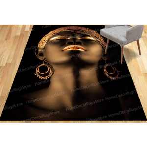 Alfombra con Estampado de Labios Dorados - Alfombra Étnica Brillante para el Hogar, Alfombra de Chenilla - Product Image 1