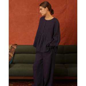 TAVISHI <b>Navy</b> Stripe <b>Linen</b> Blouse-Vintage Style Poplin Knitted Office <b>Shirt</b> Long & Casual Business for Autumn & Spring XL Size - Product Image 1