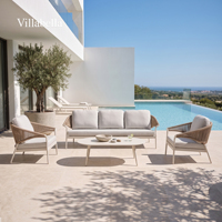 Modernes 4-teiliges Outdoor-Sofa aus PE-Rattan, Terrassen-Gartenmöbel mit Aluminiumrahmen, 5-Sitzer Patio-Lounge-Set für Hotel-Terrasse und Villa