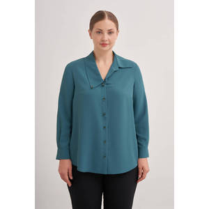 Chemisier vintage en popeline pour femme avec col à volants, tenue décontractée pour le bureau, printemps-été - Product Image 1