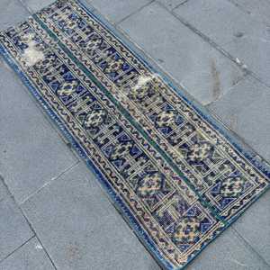 Alfombra Turca Vintage de 1.7x5 pies (53x151 cm), Alfombra Azul Sólida - Product Image 4