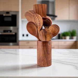 Chaud sur la surface adaptée aux couteaux ensemble de cuillères en bois de bambou vaisselle pour cuisine salle à manger - Product Image 1