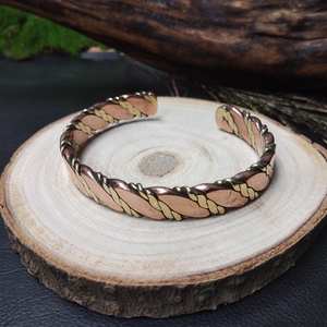 Braided <b>Copper</b> And Brass Flat <b>Bracelet</b>|Therapeutic <b>Copper</b> And Brass Cuff Minimalist Unisex <b>Copper</b> And Brass <b>Bracelet</b> - Product Image 2