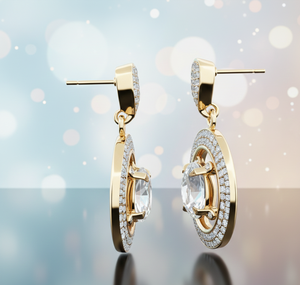 Boucles d'oreilles en cristal blanc et pierres précieuses CZ ovales en argent sterling 925 plaqué or 18 carats |   Boucles d'oreilles de 4,5 pouces, 10 grammes, pour soirée - Product Image 5