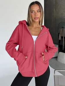 Venta de fábrica personalizada 100% tela de algodón Sudadera con capucha rosa para mujer nuevo patrón sólido de moda Invierno Polar Expanza deportes - Product Image 4