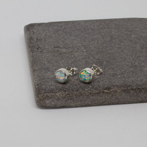 Round Shape Silver Plating <b>Earring</b> <b>Opal</b> Gemstone Bezel Setting Round Shaped Occasional Wear 925 Sterling Silver Jewellery - Product Image 1