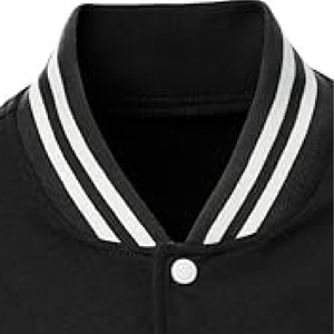 <b>Men</b> Classic Black and <b>White</b> Varsity <b>Jacket</b> Minimalist Two Tone Letterman Bomber with Striped Trim - Product Image 4