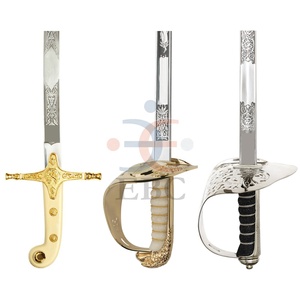 Espada Ceremonial Táctica Grabada, Chapada en Oro, Hecha a Mano, de Acero Inoxidable, con Cinturón de Cuero y Funda, Logotipo Personalizable - Product Image 2