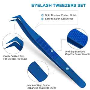 Ensemble de 7 pinces professionnelles antistatiques à pointe bleue plasma, logo personnalisé, en acier inoxydable, droites et courbes - Product Image 4