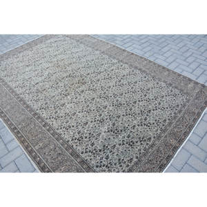 พรมตุรกีโบราณพื้นที่ขนาดใหญ่6.4 x 9.7ft สีน้ำตาลคลาสสิกวัสดุผ้าขนสัตว์สีเบจยางสี่เหลี่ยมเย็บปะติดปะต่อกันสำหรับห้องนอนห้องโถงพรม - Product Image 4