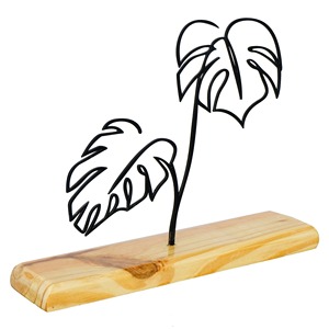 Sculpture de feuille en métal noir de designer sur base en bois L'accent de table élégant ajoute une touche artistique organique à n'importe quelle pièce - Product Image 6