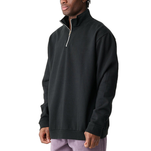 Logo personnalisé OEM brodé Boxy Fit 1/4 Zip Pullover Sweatshirt French Terry Black Blank Quarter Zip pour hommes Solid Pattern XL - Product Image 6