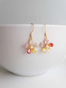 Pendientes Colgantes de Plata de Ley con Circonitas Multicolores en Forma de Pera Natural, Joyería Floral Dorada Colorida, Regalo para Ella - Product Image 3