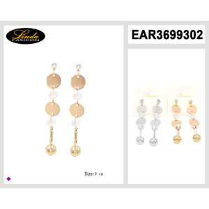 Orecchini pendenti Linda Fashion con borchie in zirconia cubica, placcati oro, imitazione perla, gioielli da sposa da donna, 7,5 cm - Product Image 2
