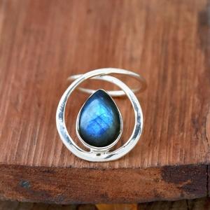 Natural Labradorite Teardrop Spiral Wrap <b>Ring</b> 925 Sterling <b>Silver</b> Handmade Bohemian Eco-friendly Christian <b>Chunky</b> Statement - Product Image 1