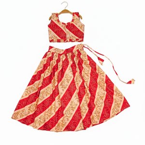 Ensemble Lehenga Choli pour enfants Shoryam Fashion, traditionnel, bandhani rouge, longueur au sol, séchage rapide |   Tenues de fête pour filles pour Diwali et mariage, prêtes à porter - Product Image 2