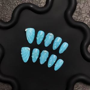 Juego de uñas de ataúd cortas Aura de lujo Chic hecho a mano francés Press-On Nails Glue Square Custom 10PCs 3D French Press-On Nails Glue - Product Image 3