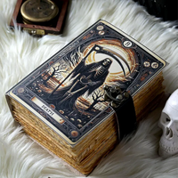 Carnet artisanal en cuir véritable imprimé gothique, couverture cartes de tarot, pages vintage à bords festonnés, cadeau classique sorcière, Halloween, horreur