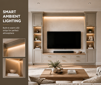 Meuble TV mural moderne KEJIA gris clair pour salon avec tiroirs de rangement et étagères de présentation