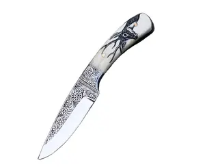 להב נירוסטה 440c בעבודת יד עם ידית עצם סכין שף סכין שף עם נדן עור