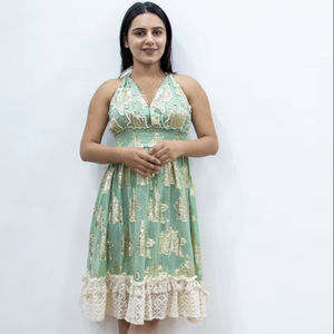Sage Green <b>Sequin</b> Embellished Summer <b>Dress</b> <b>Halter</b> <b>Neck</b> Romantic Lace Trim Beach Party Gown Sage Green <b>Sequin</b> Embellished - Product Image 1