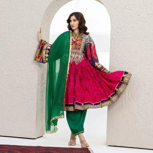 Vestido afgano Banaras, diseño Charma dozi con trabajo de espejos, hecho a mano, vestidos afganos kuchi. - Product Image 1