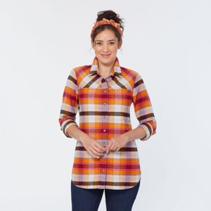 Camisa de franela a cuadros de talla grande para mujer acogedora y elegante, moda informal larga para aventuras al aire libre de otoño e invierno con Oem - Product Image 2