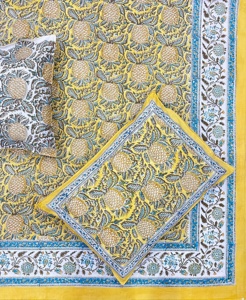 Premium Jaipuri bloque de mano impreso diseño moderno Algodón puro amarillo juego de sábanas estampado indio Super King Size 108 \ "X108 \" - Product Image 1