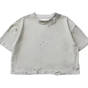 Custom Logo <b>Heavyweight</b> Streetwear <b>T</b> <b>Shirts</b> Vintage Washed <b>Men</b> Cropped Oversized Distressed <b>T</b> <b>Shirt</b> - Product Image 6
