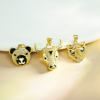 Goutte noire huile taureau ours cuivre émail breloque cubique zircone pendentif collier accessoires dégoulinant d'huile pendentif collier pour les femmes