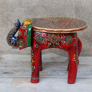 <b>Hand</b>-Painted Wooden Elephant Stool Bohemian Design Style for Kids & Home Decor for Diwali & Retirement Gifting - Product Image 3