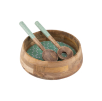 Ensemble de bols de service en bois de mangue naturelle fabriqués à la main et écologiques pour mélanger la salade bol à fruits bol à soupe émaillé avec cuillère