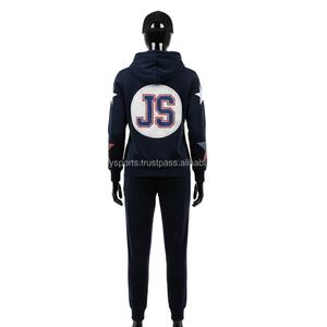 Chándal de lana Premium para mujer 300 GSM algodón suave poliéster azul marino con logotipo bordado personalizado JS chándales de talla grande - Product Image 2