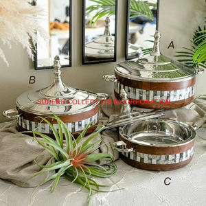 Casserole ronde en acier inoxydable plaqué cuivre lot de 3 chauffe-plats ensemble fait à la main meilleure vente et de haute qualité - Product Image 3