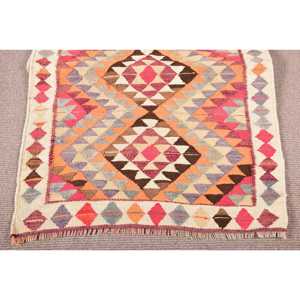 Tapis turc Kilim vintage 3,2 x 11,5 pieds, écologique, en laine patchwork orange avec envers en latex - Product Image 5