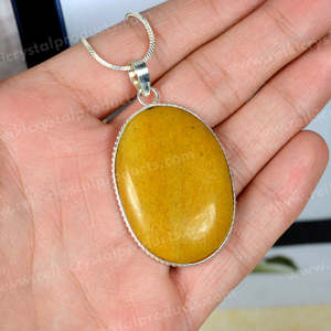 Natural Yellow Jasper Oval Pendant Necklace Healing <b>Crystal</b> <b>Jewelry</b> with Metal Chain - Product Image 2