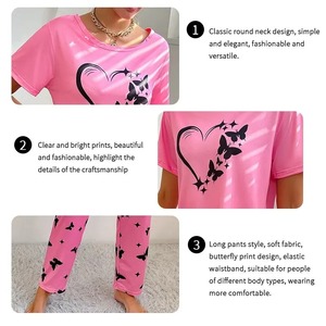 Vêtements de nuit d'été 2 pièces pyjama short avec pantalon ensemble papillons pjama Pajama Loungewear 2 Piece Set - Product Image 5