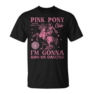 T-shirt a maniche corte per amanti dei cavalli rosa, maglietta unisex nera con scollo rotondo e grafica equestre per adulti - Product Image 2