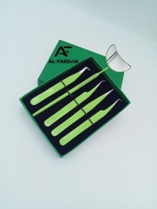 Japanese Stainless Steel Eyelash Tweezers Parrot Color 90 Degree Boot Lash Tweezers Diamond Grip <b>Mirror</b> Handles Pointed Tip Type - Product Image 3