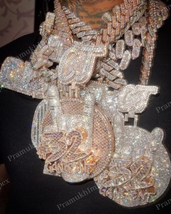 Grand pendentif à deux couches avec chiffres personnalisés VVS Moissanite diamants plaqué or bijoux Hip Hop prix d'usine - Product Image 1