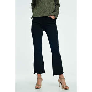 Jeans de Mezclilla Elásticos Negros de Talle Alto con Dobladillo Deshilachado para Mujer, Diseño Casual de Corte Bootcut con Cintura Baja, Ajuste Entallado y Decoración Desgastada - Product Image 1