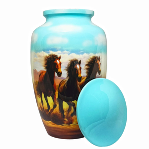 Running Horse design Cremation <b>Urn</b> Handcrafted Meena Coated Aluminum Memorial <b>Urns</b> <b>Large</b> & Keepsake Leakproof Engravable - Product Image 3