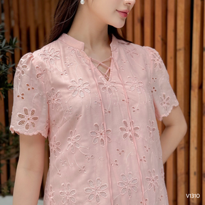 Soft and Comfortable Pink Floral Embroidered Maternity Dress No Fading V1310 - Product Image 6
