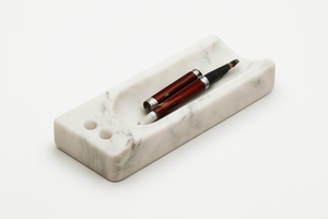 Élégant plateau à stylos en marbre beige avec deux porte-stylos pour organisateur de bureau Rangement de bureau élégant pour stylos crayons et outils d'écriture - Product Image 2