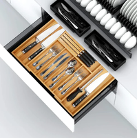 Tiroir à couverts extensible en bambou avec bloc à couteaux Plateau de rangement réglable pour ustensiles de cuisine pour fourchettes, cuillères et couteaux
