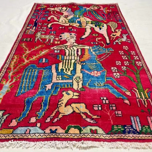 Alfombra pictórica anudada a mano afgana alfombra de animales tamaño 5x3,6x9,9x12 tamaño personalizado disponible - Product Image 1